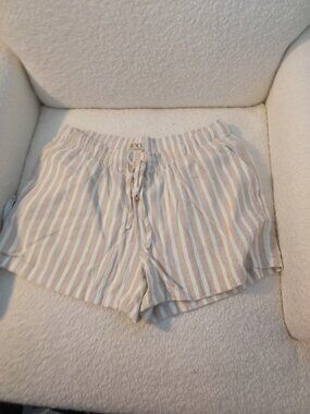 Blenca M Tan with White Stripe Linen Blend Shorts